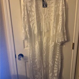 No.15 White Sheer Lace Kimono Duster